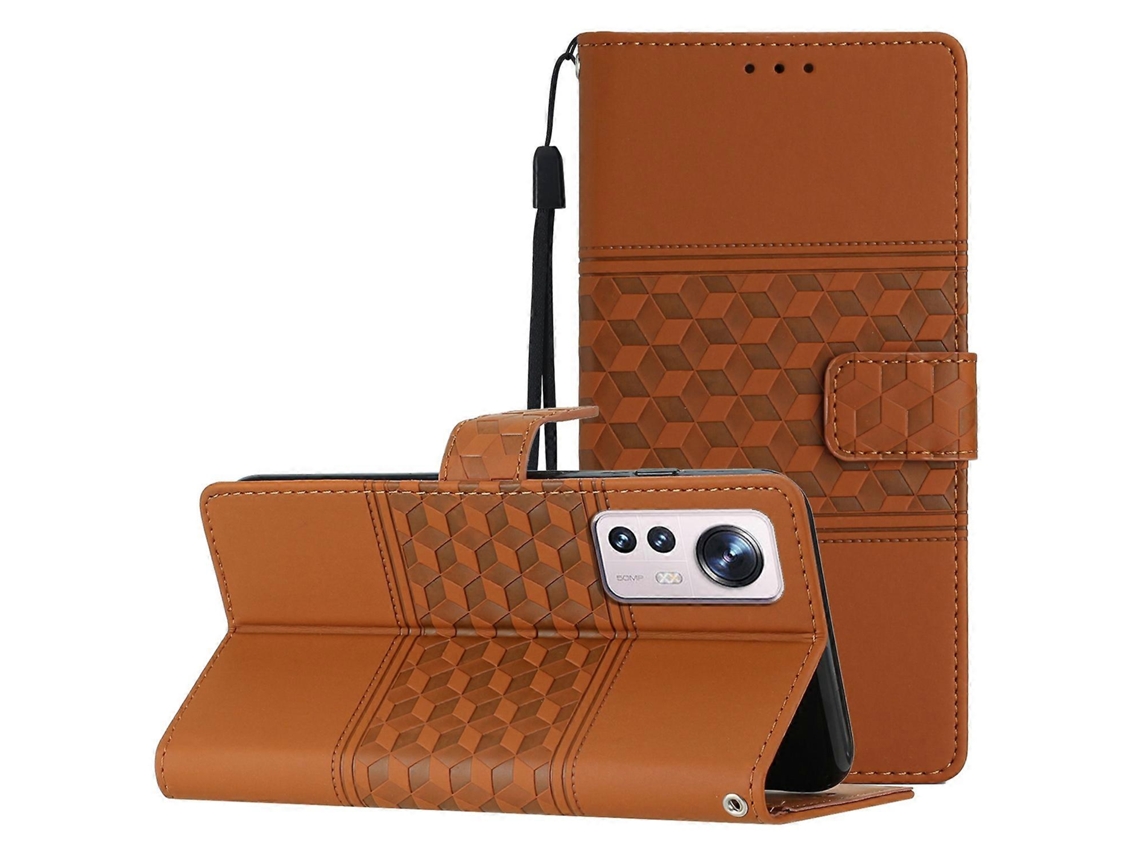 Capa De Celular Xiaomi 12 Pro Em Couro Sintético Com Textura De Diamante E Cordão.