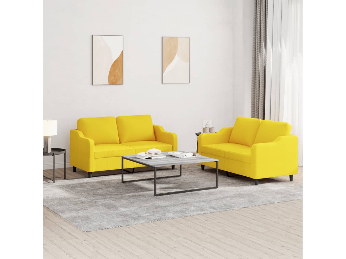 Vidaxl 2 Pcs Conjunto De Sofás Com Almofadões Tecido Amarelo-claro