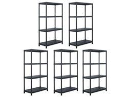 Conjunto 5 Storage Shelf, Storage Shelves Vidaxl Preto Plástico (60 X 30 X 138 Cm)