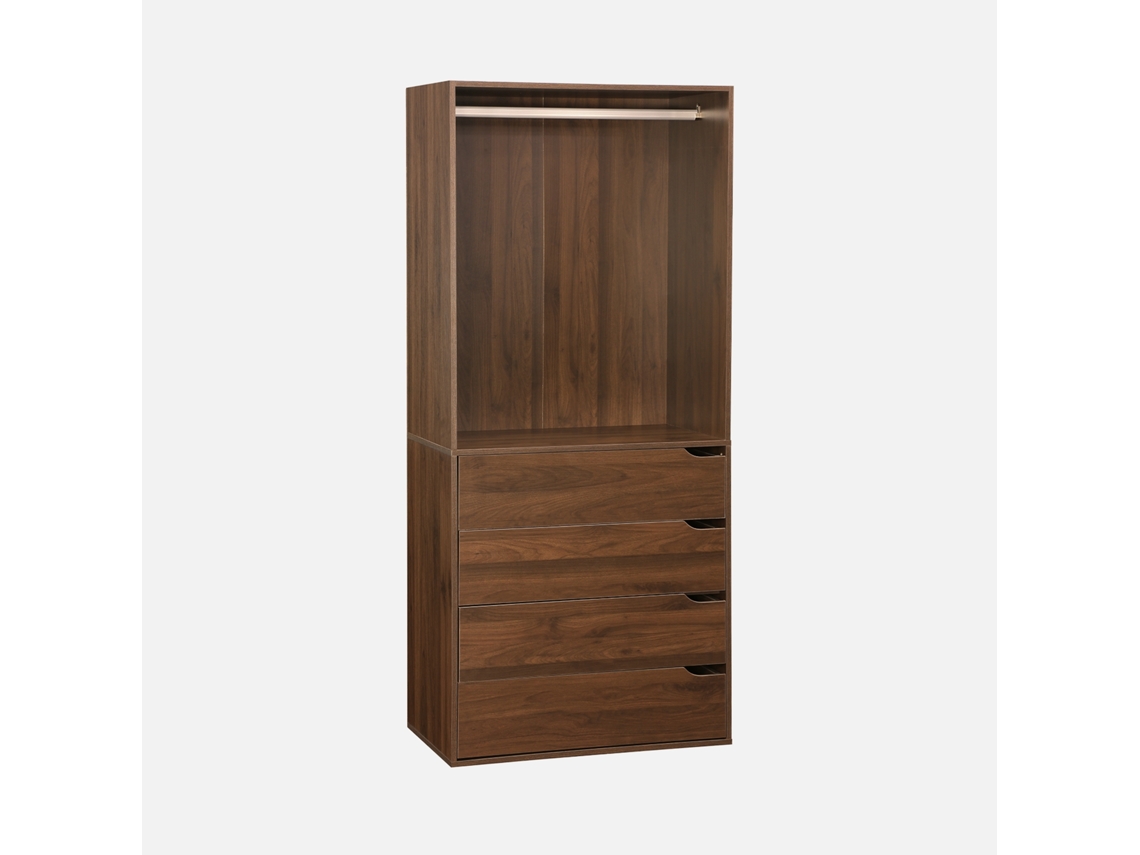 Módulo De Guarda-roupa Com Acabamento Em Madeira Com 4 Gavetas E 1 Cabideiro, Madeira De Nogueira