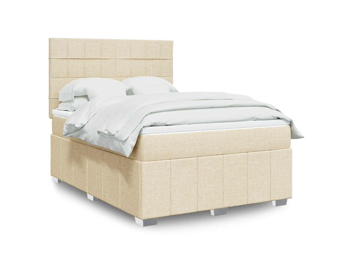 Vidaxl Cama Com Molas/colchão 140x190 Cm Tecido Cor Creme
