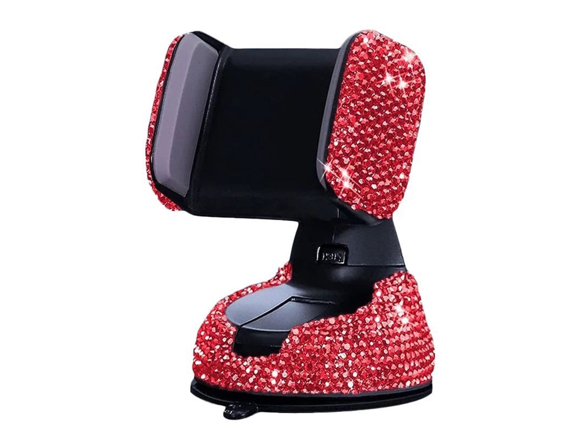 2026 suporte de Telefone para Carro com Pedras de Cristal 360° Ajustável Universal para Celulares Vermelho