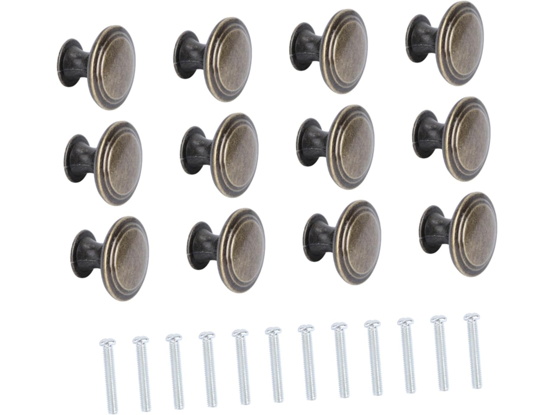 Conjunto De 12 Puxadores Redondos Ferro Vintage Dourados Para Gavetas E Armários