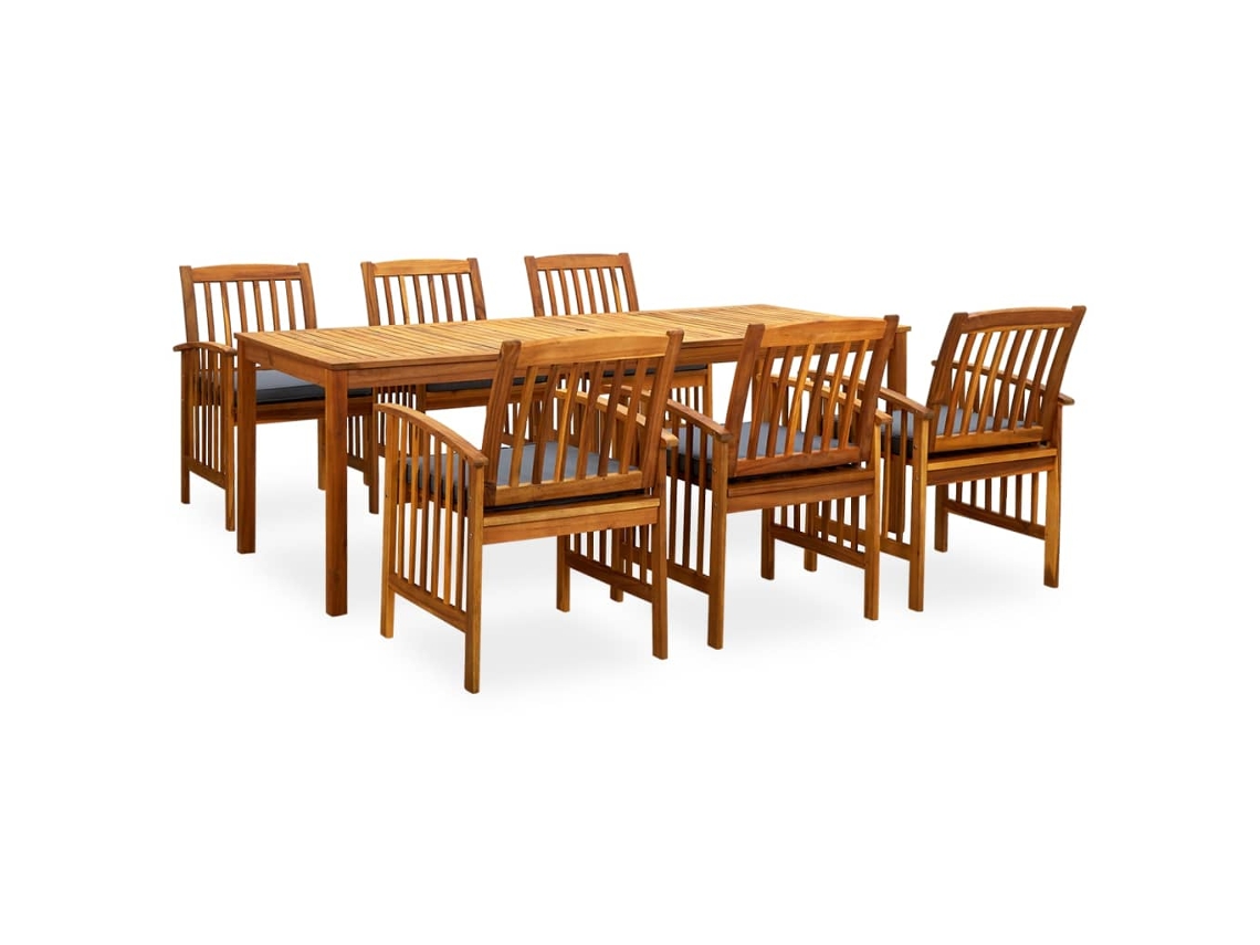 Vidaxl 7 Pcs Conjunto De Jantar P/ Jardim C/ Almofadões Acácia Maciça