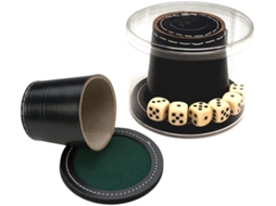 Copo Para Dados Hot Games Em Couro Preto Tampa Peça 9x8cm