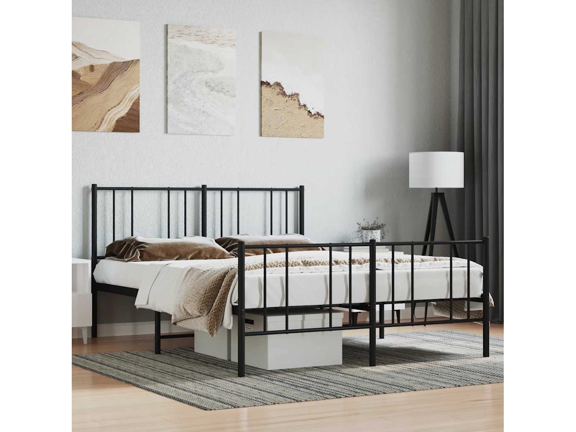 Vidaxl Estrutura de Cama com Cabeceira e Pés 120x190 Cm Metal Preto