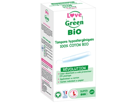 Almofadas Hipoalergênicas 100% Algodão Orgânico 14 Super Almofadas Com Aplicador LOVE & GREEN