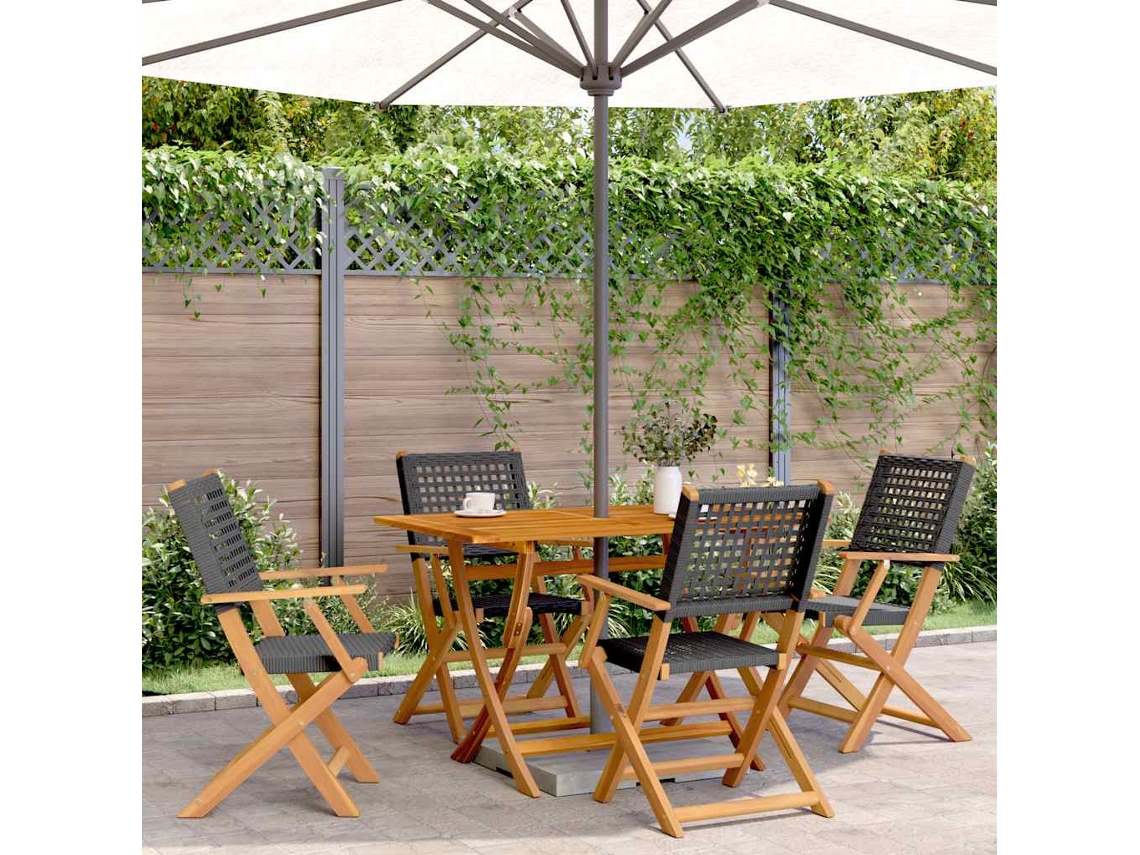 Vidaxl 5 Pcs Conjunto De Jantar P/ Jardim Vime Pe/madeira Maciça Preto