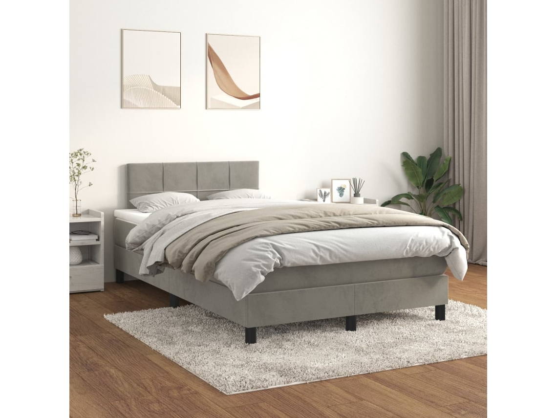 Vidaxl Cama Boxspring C/ Colchão 120x200 Cm Veludo Cinzento-claro