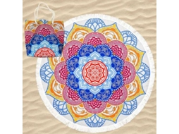 Toalha De Praia Microfibra Redonda Mandala Lótus Com Saco