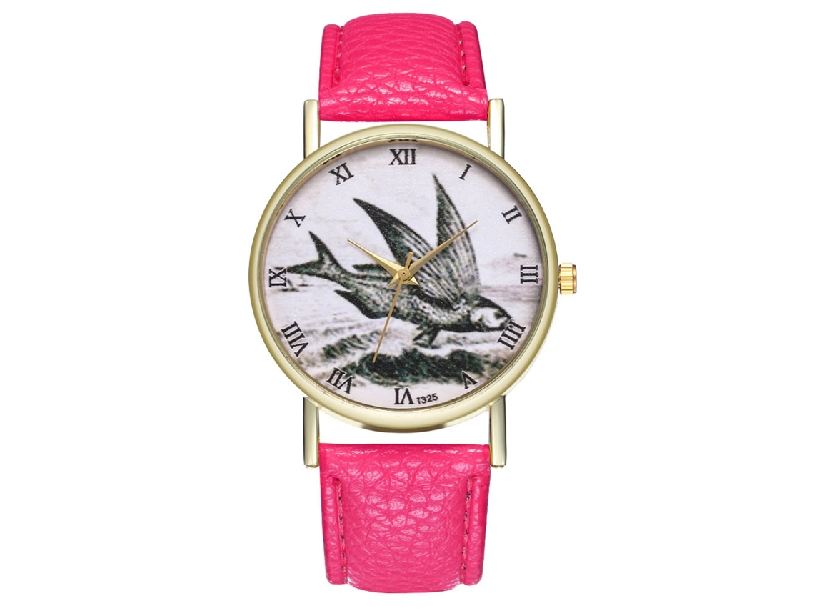 Reloj De Pulsera De Cuarzo Con Diseño Retro, Unisex Casual Para Hombre Y Mujer Rojo Rosa