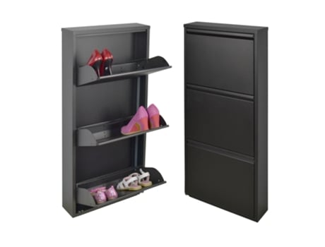 Sapateira Slim com 3 Portas Que Economiza Espaço Preta 6/9 Pares de Sapatos Nada para Montar Sapateiras de Metal STARMART ITALY