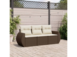 Vidaxl 3 Pcs Conjunto Sofás De Jardim Com Almofadões Vime Pe Castanho