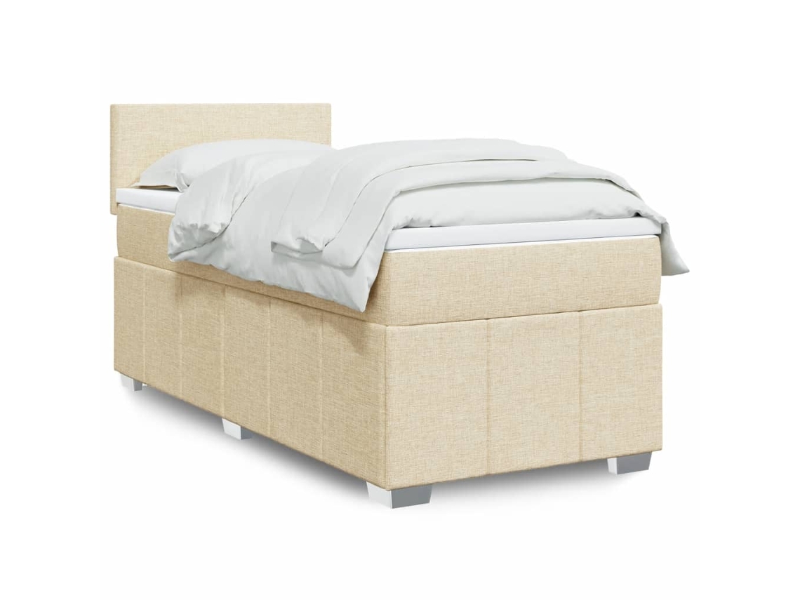 Cama Com Molas/colchão 100x200 Cm Tecido Cor Creme