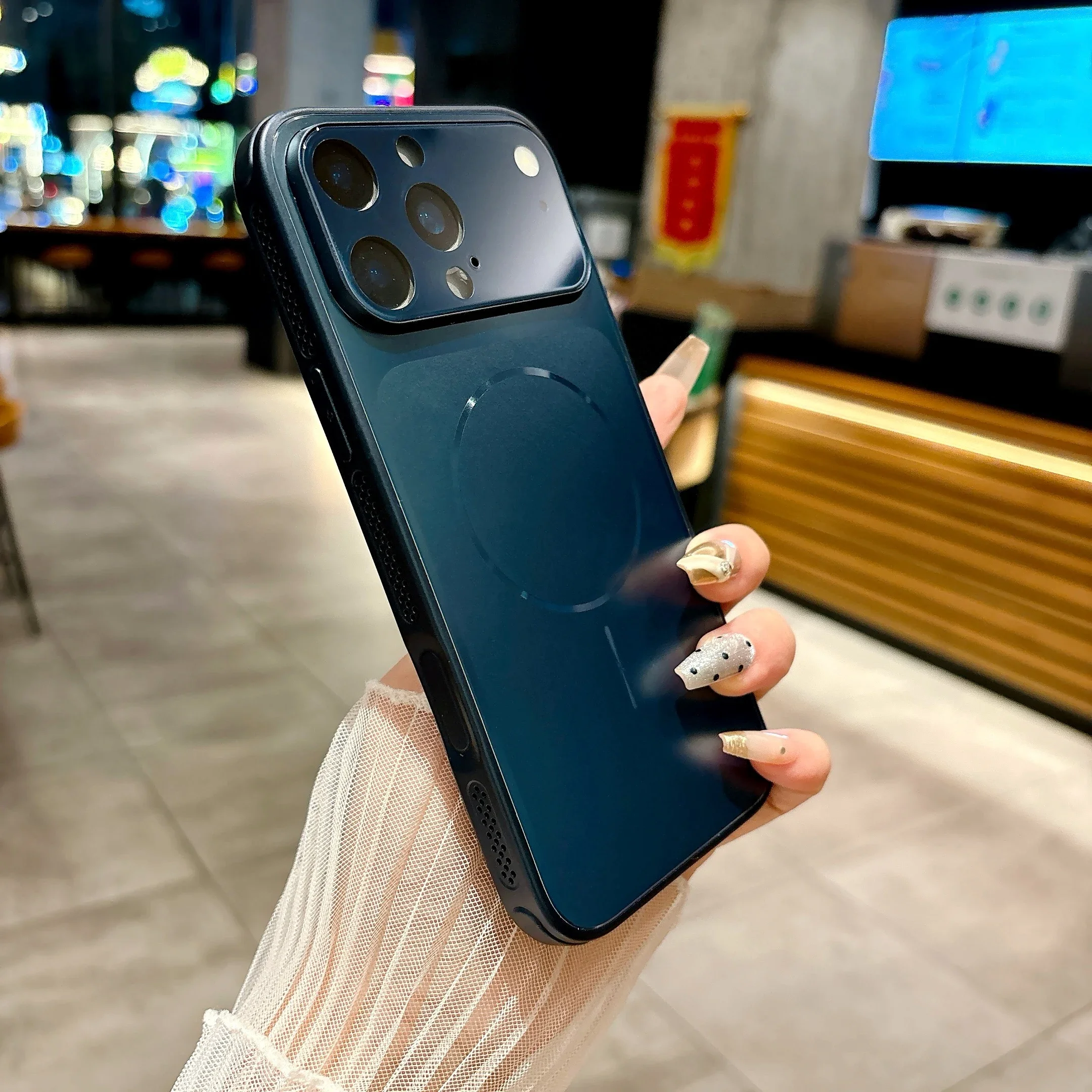 Capa Protetora Com Lente De Vidro Fosco (azul Escuro Para Iphone 15 Plus), Feita De Policarbonato Rígido À Prova De Choque.