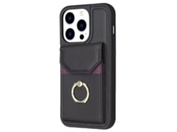 Suporte Casa Para Iphone 15 Pro Pele Sintética Com Porta-cartões Preto