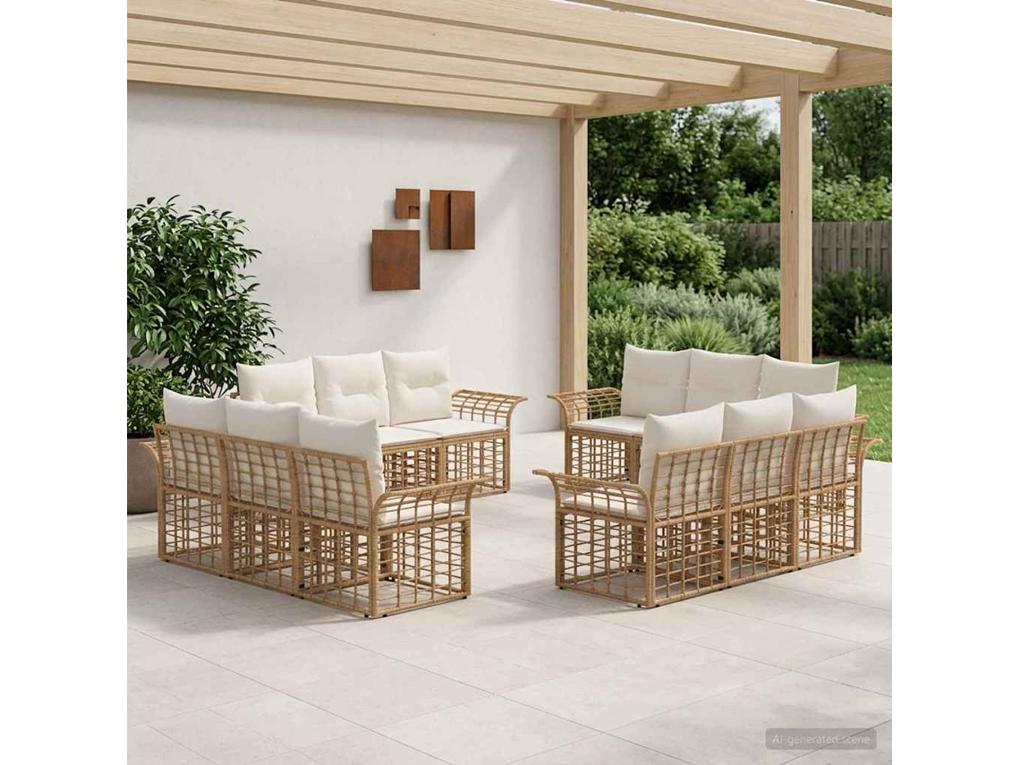 Vidaxl Conjunto de Sofás para Exterior 12 Pcs Natural e Branco Creme