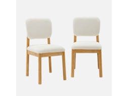 Cadeiras Em Madeira De Seringueira E Revestimento Em Bouclé, Set De 2, Branco