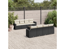 Conjunto de 9 peças de sofás para jardim com almofadas de vime em preto DKD Home Decor
