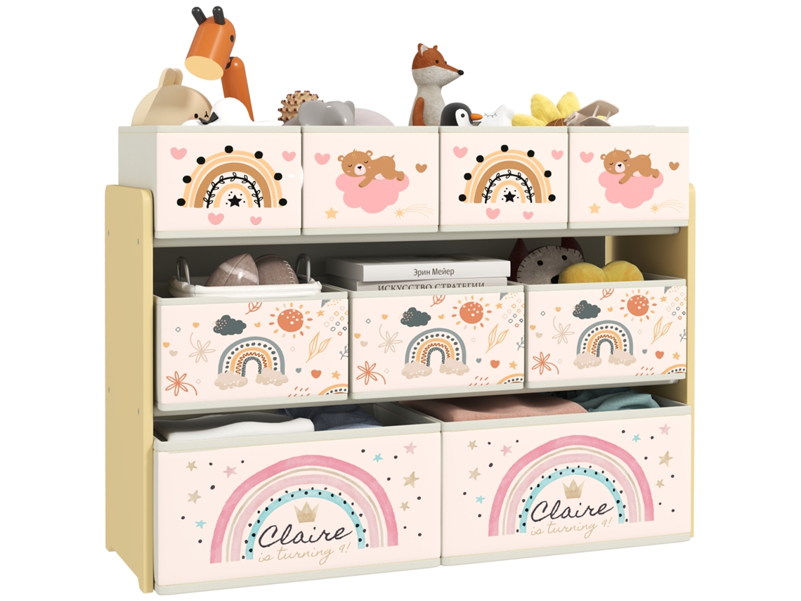 Organizer Of Toys Children Shelf For Toys With 9 Cestas Of Fabric No Tejida Extraíbles 93x30x70 Cm Yellow