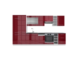 Cozinha Fame-Line, 355 cm, PT Antracite, Bordeaux alto brilho/branco VICCO