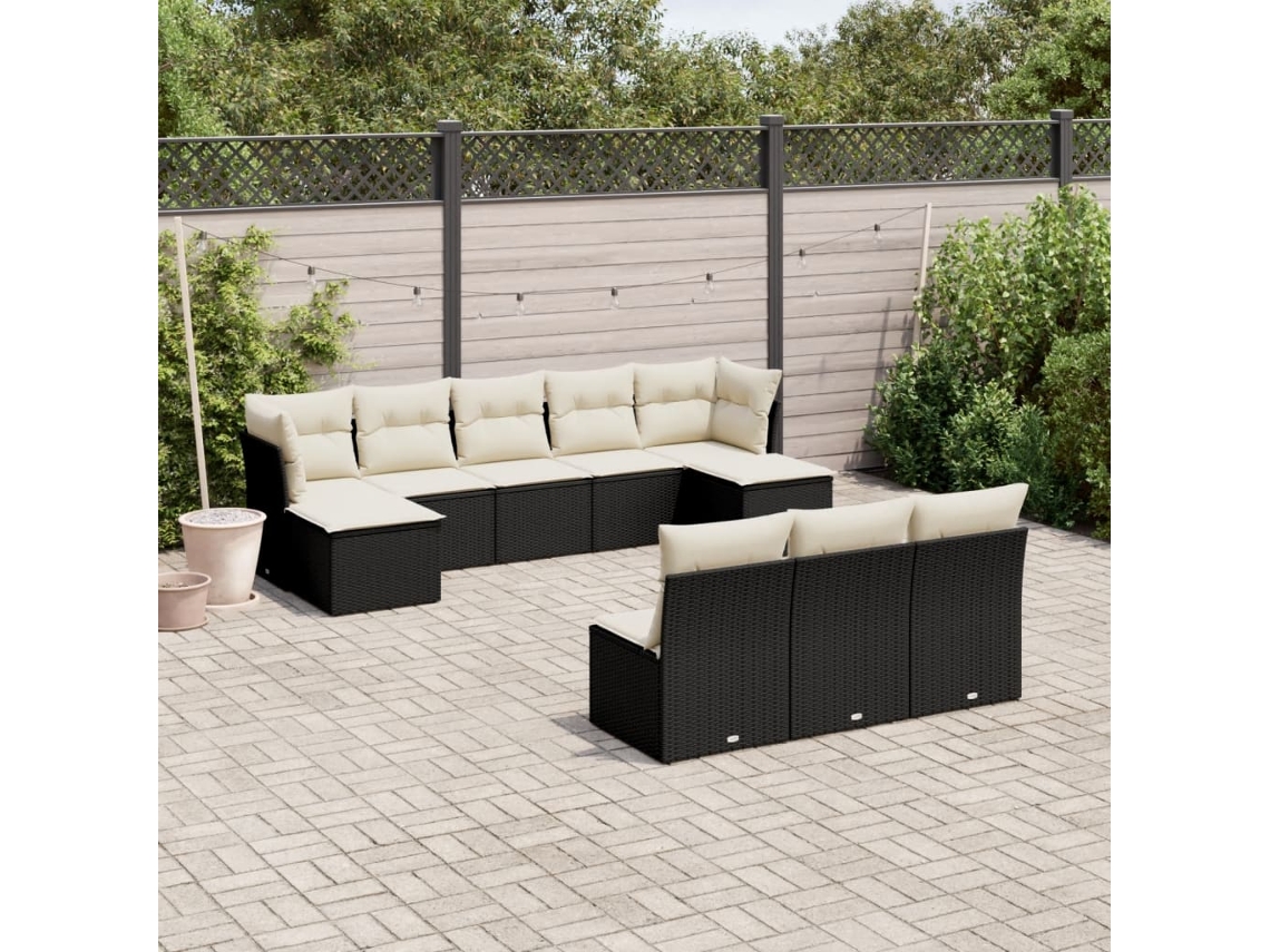 Vidaxl 10 Pcs Conjunto Sofás de Jardim C/ Almofadões Vime Pe Preto