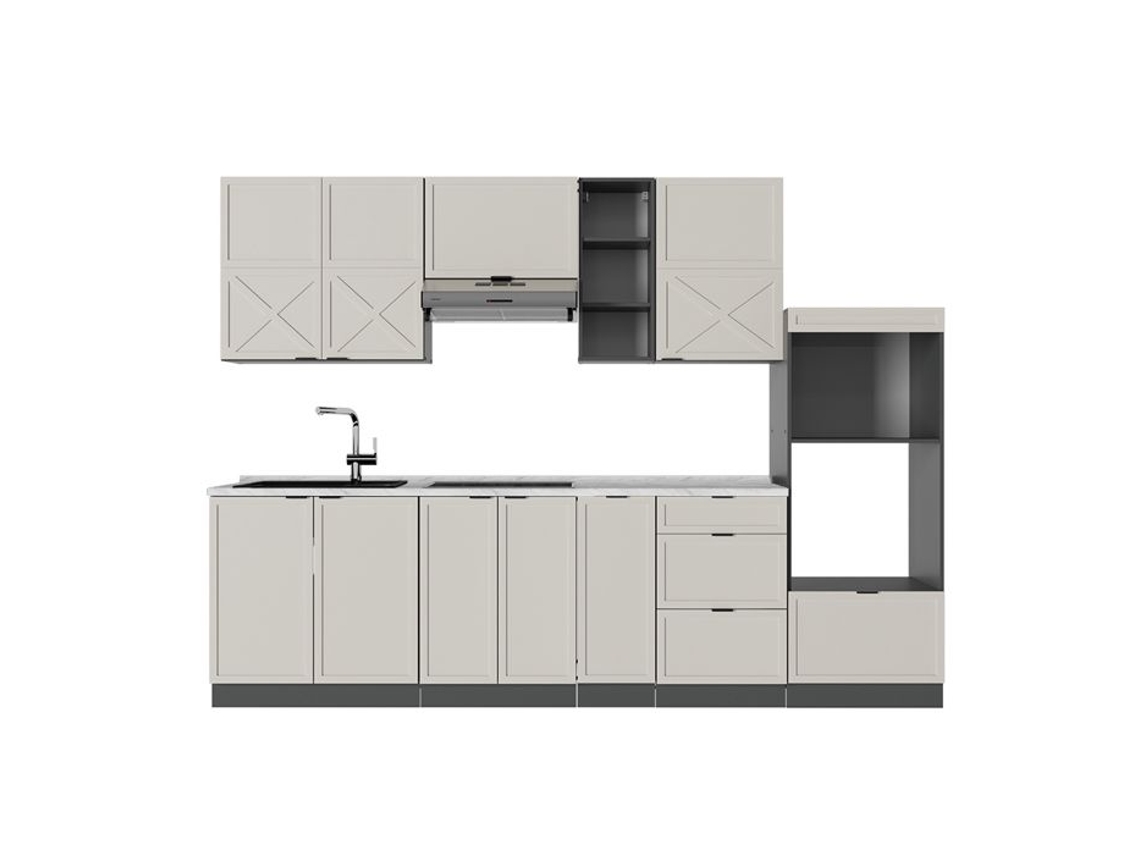 Cuisine Fame Line, 280cm, Pt Marbre, Grisbeige/anthracite, Anthracite, Vicco