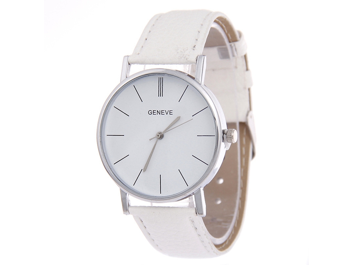Reloj De Pulsera De Cuero Pu Simple Y Moderno Para Hombre Y Mujer De Color Blanco