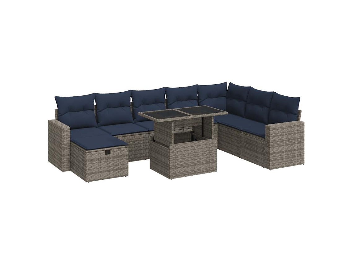 Conjunto de 9 Sofás Jardim com Almofadões Vime Pe Cinzento MAISON EXCLUSIVE (9 pcs)