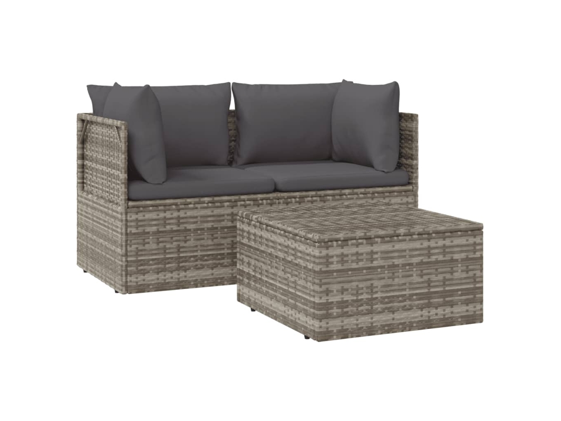 Maison Exclusive - 3 Pcs Conjunto Lounge De Jardim C/ Almofadões Vime Pe Cinzento