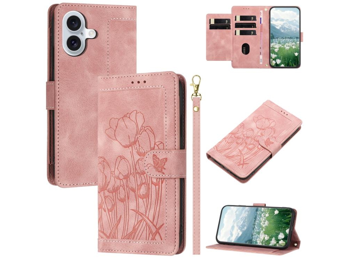 Capa Para Iphone 17 Em Couro Com Tulipas E Cordão.