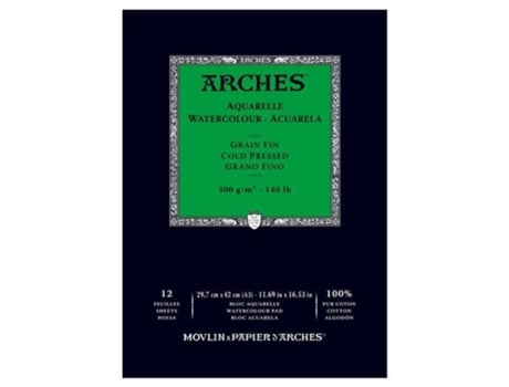 Bloco de 12 folhas de papel fino para aguarela 300 Gr 100% 29,7X42 cm
