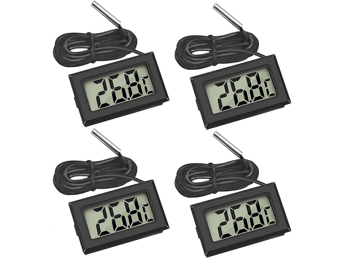 Termômetro Digital Lcd Mini Com Sonda De Temperatura E Sensor De Teste (4x Preto)