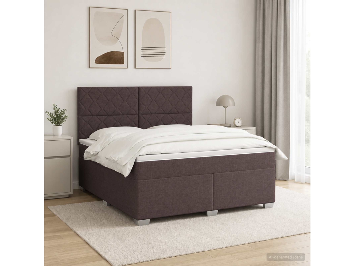Vidaxl Cama Box Spring Com Colchão Marrom Escuro 160 X 200 Cm Tecido