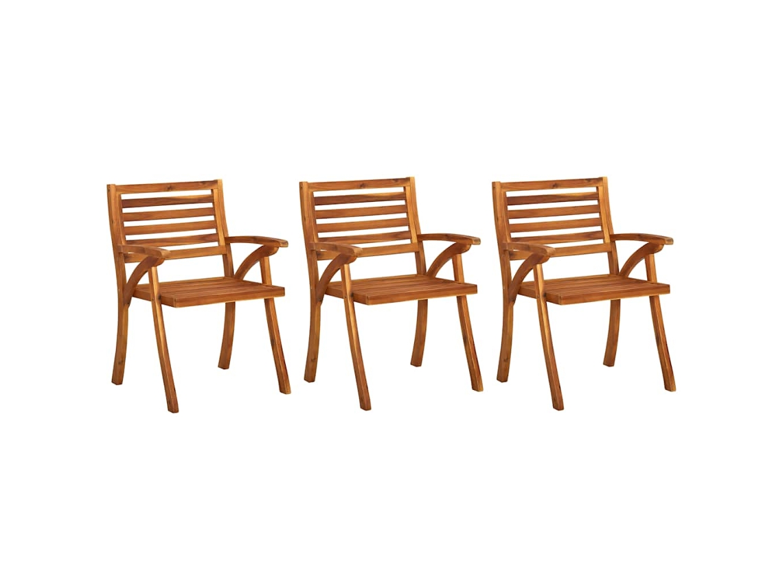 Conjunto de 3 Cadeiras de Jantar Jardim C/ Almofadões Madeira Acácia MAISON EXCLUSIVE