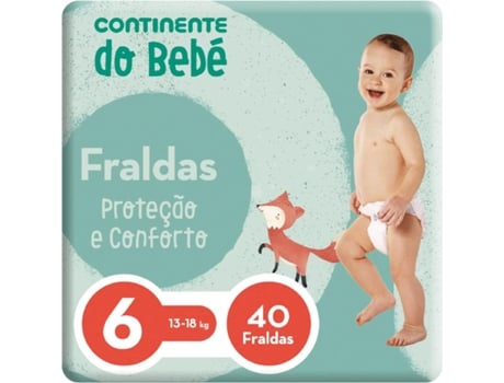 Fraldas Proteção e Conforto 13-18kg T6 CONTINENTE DO BEBÉ emb. 40 un