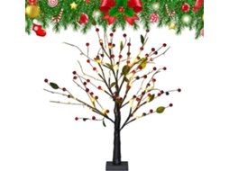 Árvore De Natal Iluminada Com Flores De Frutos Vermelhos | Centro De Mesa Festivo