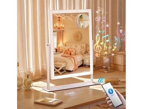 Espelho de Maquilhagem Hollywood FENCHILIN com Bluetooth e Luz Led 3 Cores Regulável Rectângulo 30X 41 Cm