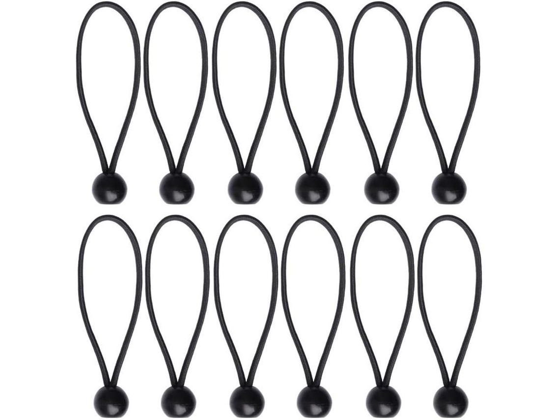 12 Bolas De Bungee De Lona Negra De 15 Cm Con Cordón Elástico Resistente Y Duradero