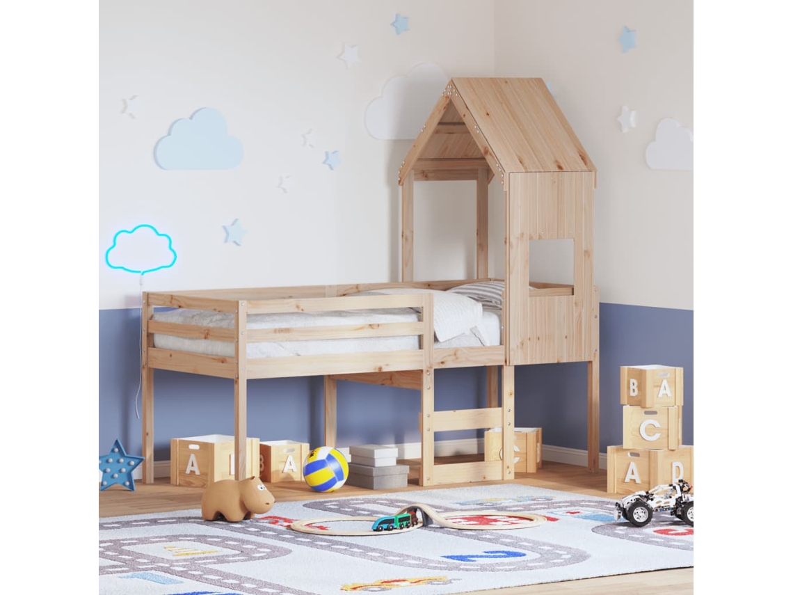 Cama Alta Com Telhado 90x190 Cm Pinho Maciço Castanho-mel