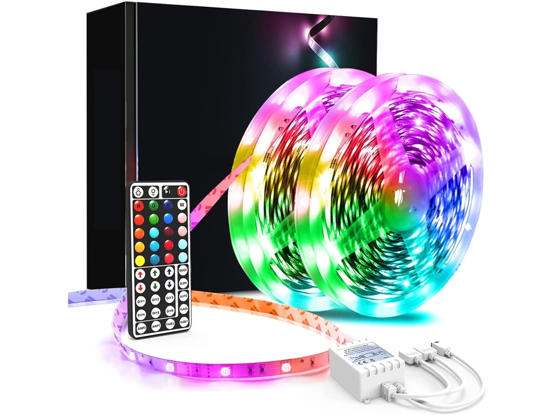 Fita Led, 15 M, Rgb, Comando Remoto, Para Decoração De Móveis, Televisão, Prateleiras E Ambientes Internos