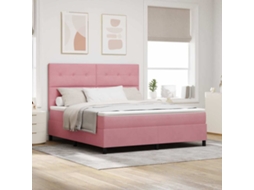 Vidaxl Cama Box Spring Led Com Cabeceira Rosa 180 X 200 Cm Veludo