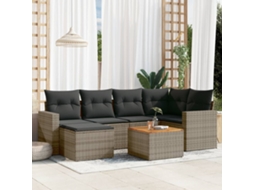 Vidaxl 7 Pcs Conjunto Sofás P/ Jardim C/ Almofadões Vime Pe Cinzento