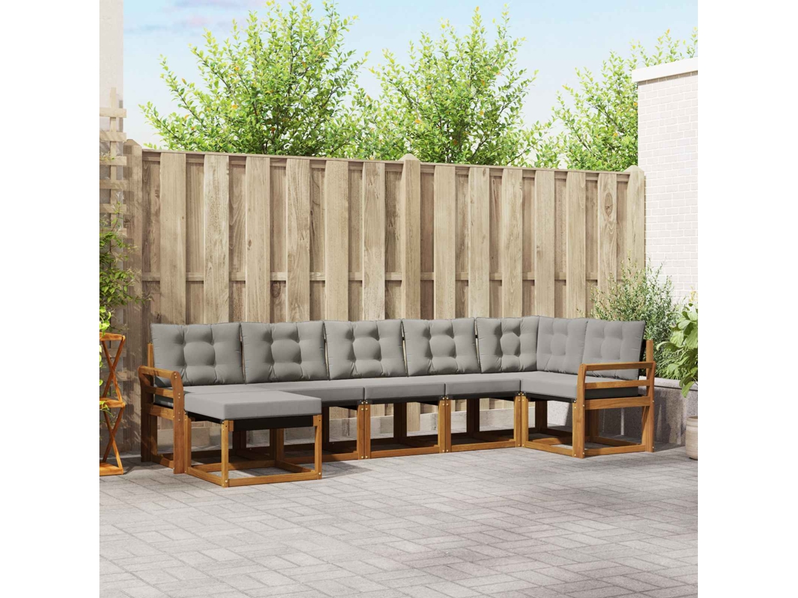 Vidaxl Conjunto De Sofás Para Exterior 7 Pcs Cinza Natural E Claro