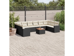 Vidaxl 11 Pcs Conjunto Sofás De Jardim C/ Almofadões Vime Pe Preto