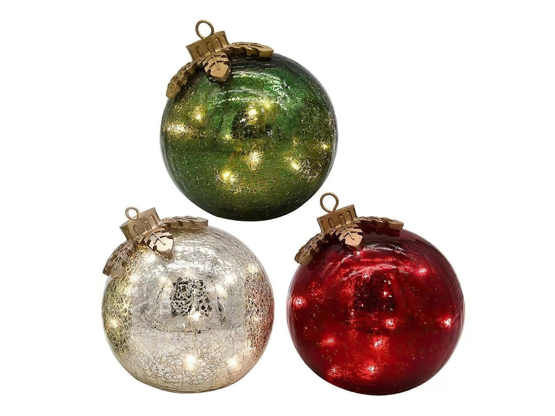Luminária De Esfera De Vidro Com Efeito Craquelê Led De 6 Polegadas, Operada Por Pilhas, Para Decoração De Mesa Em Festas E Natal