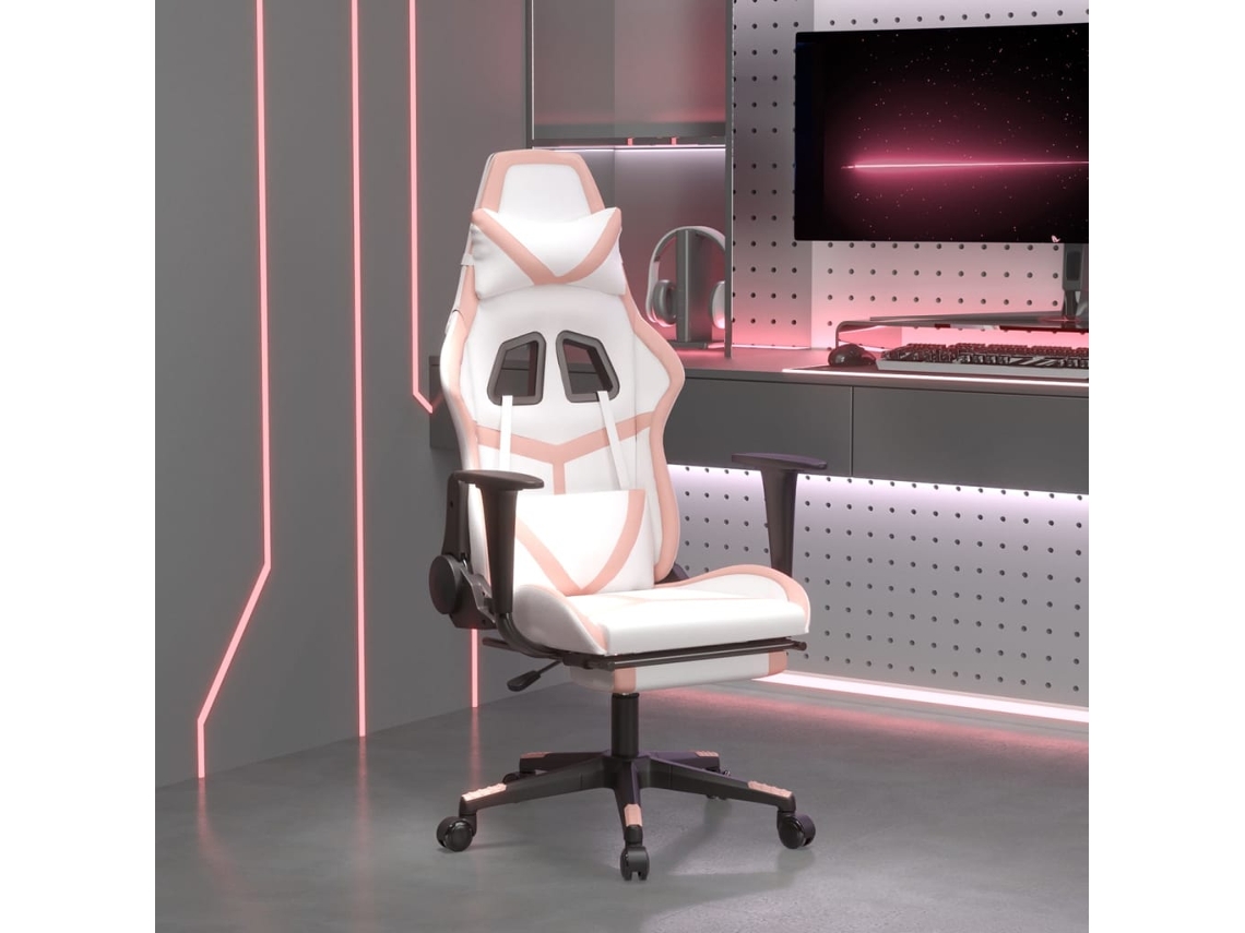 Vidaxl Cadeira Gaming Com Apoio P/ Pés Couro Artificial Branco E Rosa