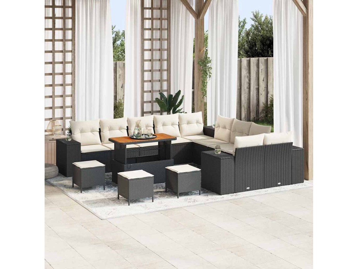Vidaxl Conjunto De Sofá De Jardim 14 Unid. Preto E Creme Vime Pe