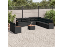 Vidaxl 12 Pcs Conjunto De Sofás De Jardim C/ Almofadões Vime Pe Preto