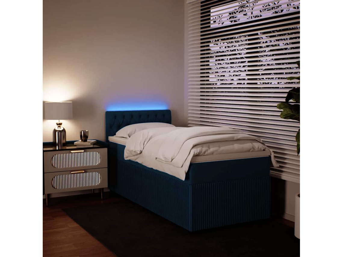 Vidaxl Cama Boxspring Com Colchão 90x190 Cm Veludo Azul
